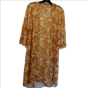 Unwritten M Floral Sheer Kimono Mesh Crochet Orange White Medium